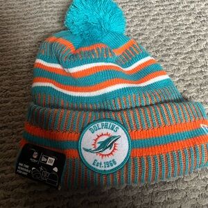 Miami dolphins beanie hat with removable puff